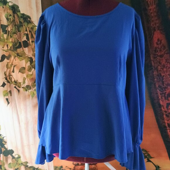 EUC: SHEIN Curve Sze 4XL Royal Blue Peplum Puff Sleeve Blouse - Picture 1 of 4